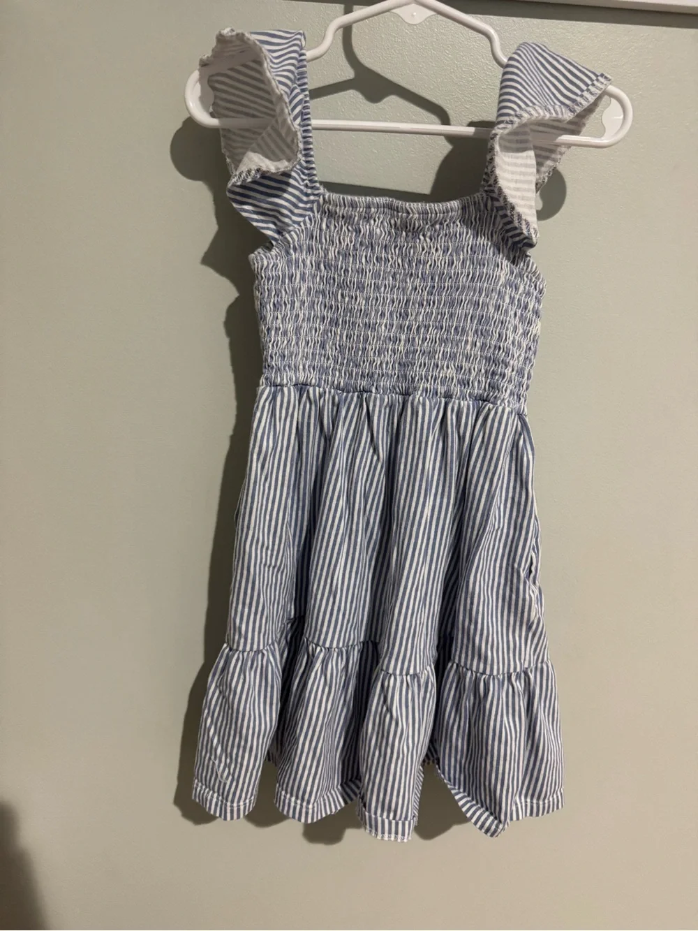 Girls size 6/7-Blue and White Striped Smocked Sundress